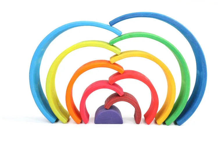 10 Pcs STAINED Wooden Rainbow Stacking Puzzle Blocks in Sunset Color - BIG FRENCHIES