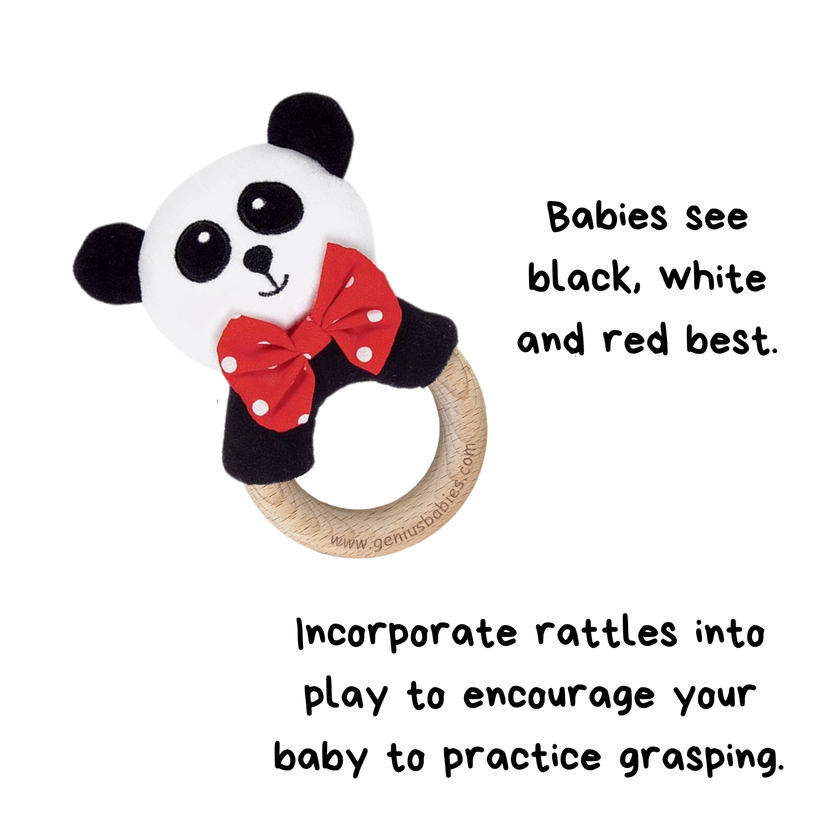 Baby Rattle in High-Contrast Black, White, Red (Beechwood) - BIG FRENCHIES