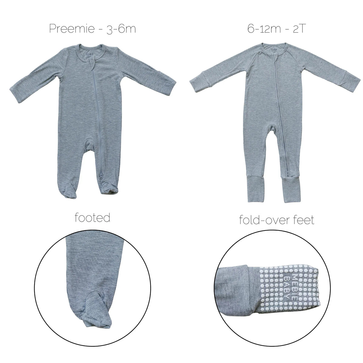 Heather Grey Ribbed Bamboo Zipper - BIG FRENCHIES