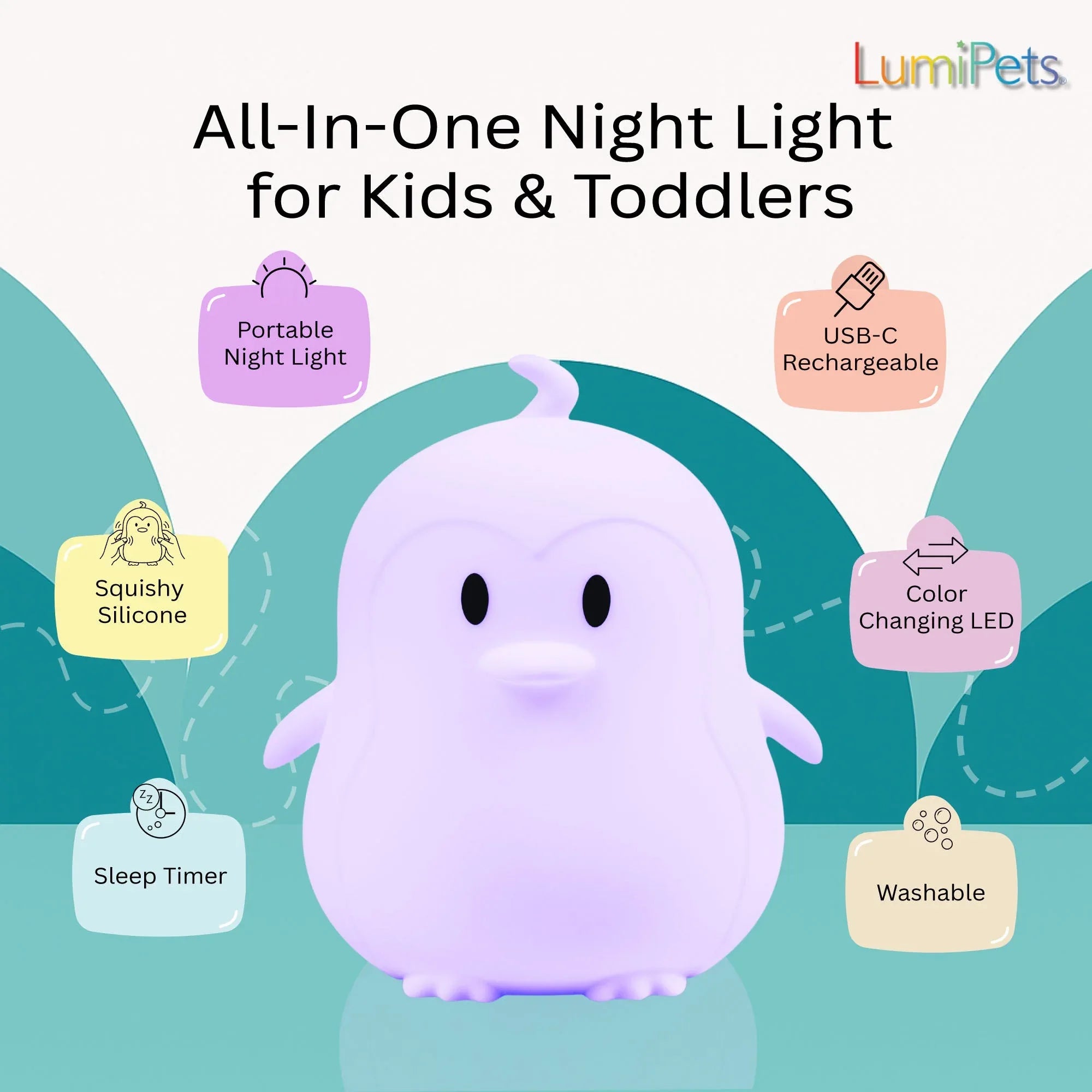 LumiPets® Pebbles the Penguin- Children's Touch Night Light - BIG FRENCHIES