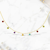 14k Yellow Gold Cable Chain Necklace with Round Multi-Tone Charms