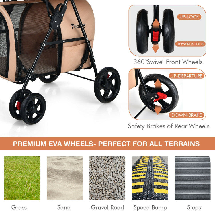 4-in-1 Double Pet Stroller with Detachable Carrier and Travel Carriage - BIG FRENCHIES