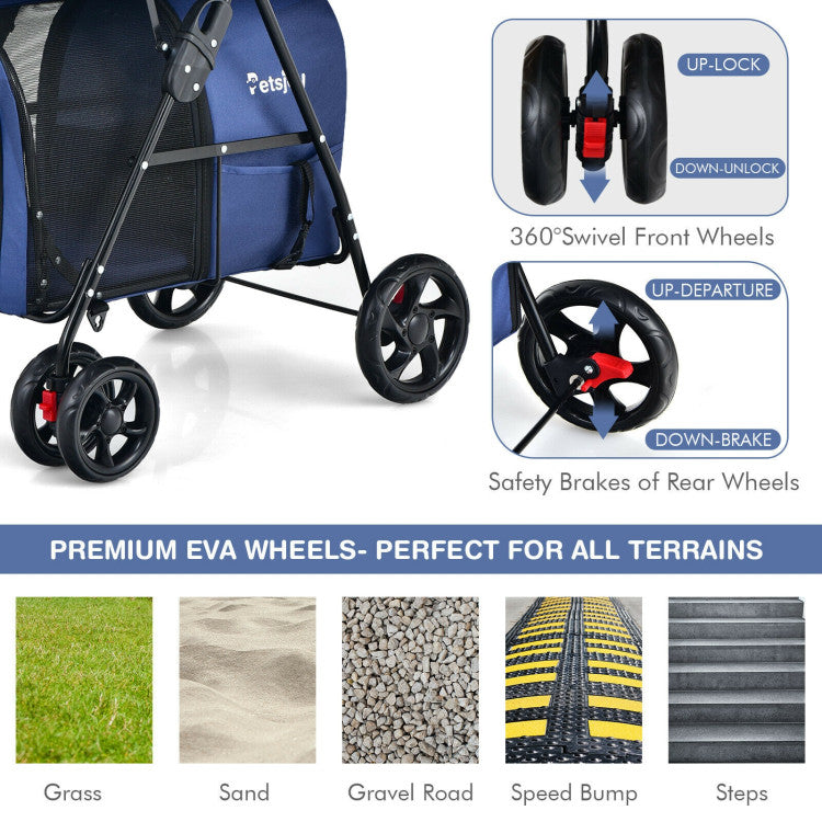4-in-1 Double Pet Stroller with Detachable Carrier and Travel Carriage - BIG FRENCHIES