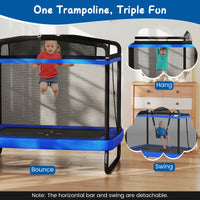 6 FT Kids Trampoline with Swing and Horizontal Bar Small Rectangle Trampoline