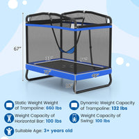 6 FT Kids Trampoline with Swing and Horizontal Bar Small Rectangle Trampoline