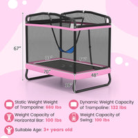 6 FT Kids Trampoline with Swing and Horizontal Bar Small Rectangle Trampoline