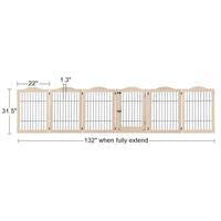 6-Panel Freestanding Solid Wood Dog Gate with Lockable Door, 132"L x 31.5"H – Foldable Pet Gate & Playpen, No Wall Mounting Required