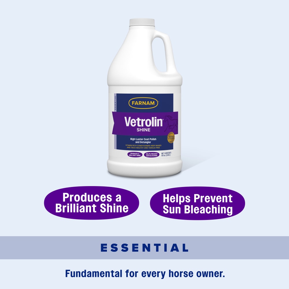 Farnam Vetrolin Shine Coat Conditioner & Shine Spray for Horses Mane Tail 64 oz.