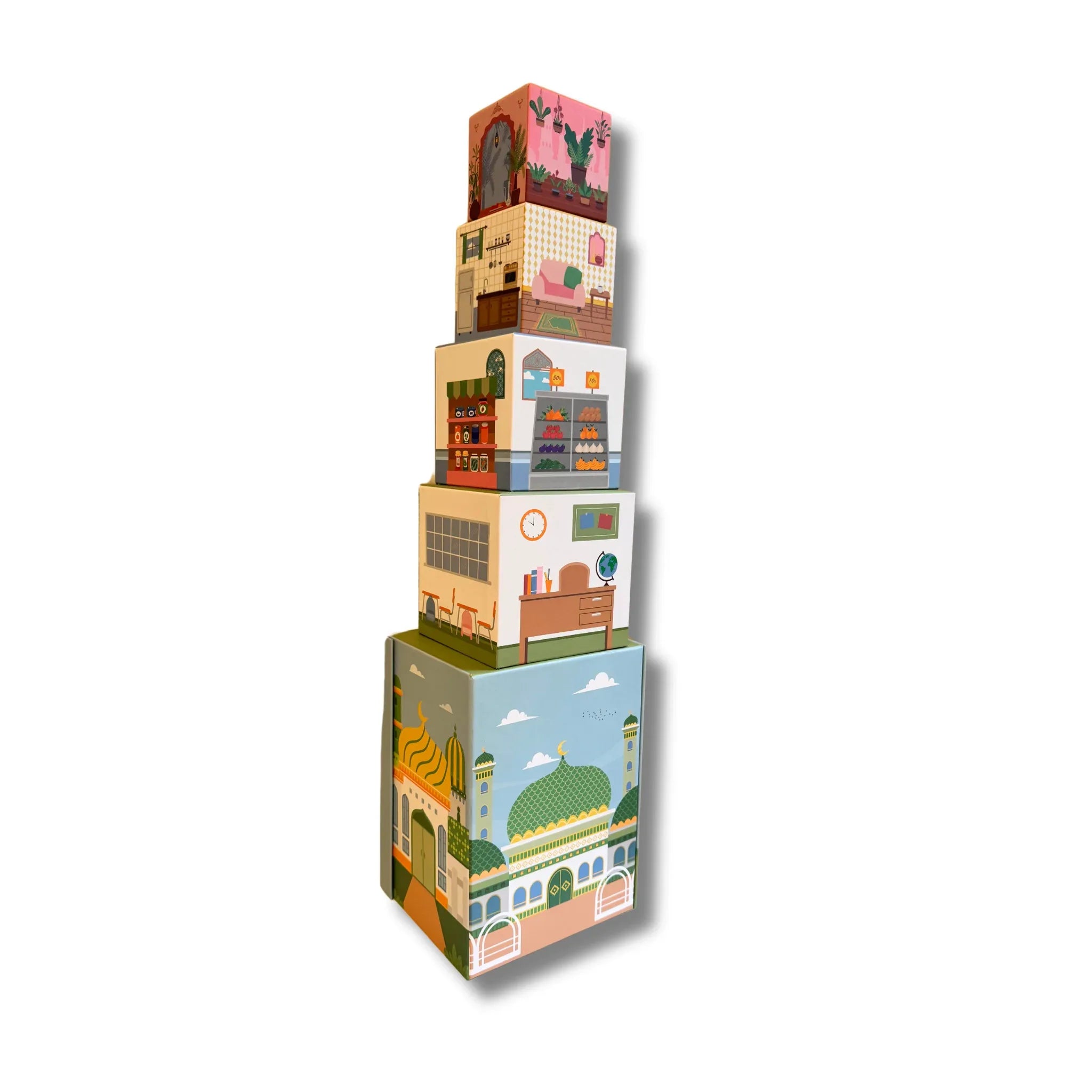 Stacking Houses (Set of 5 Houses and 3 Hardwood Characters) - BIG FRENCHIES