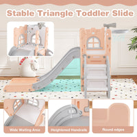 6-in-1 Toddler Slide L-shaped Playground with Basketball Hoop and Ladder