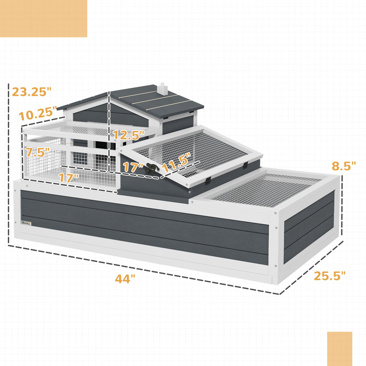 3-Room Tortoise Habitat House w/ Balcony & 2 Stories, 44" x 25.5" x 23", Gray