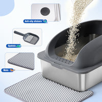 Stainless Steel Cat Litter Box With Lid, Large Cat Litter Box For Big Cats, Scoop And Mat Included