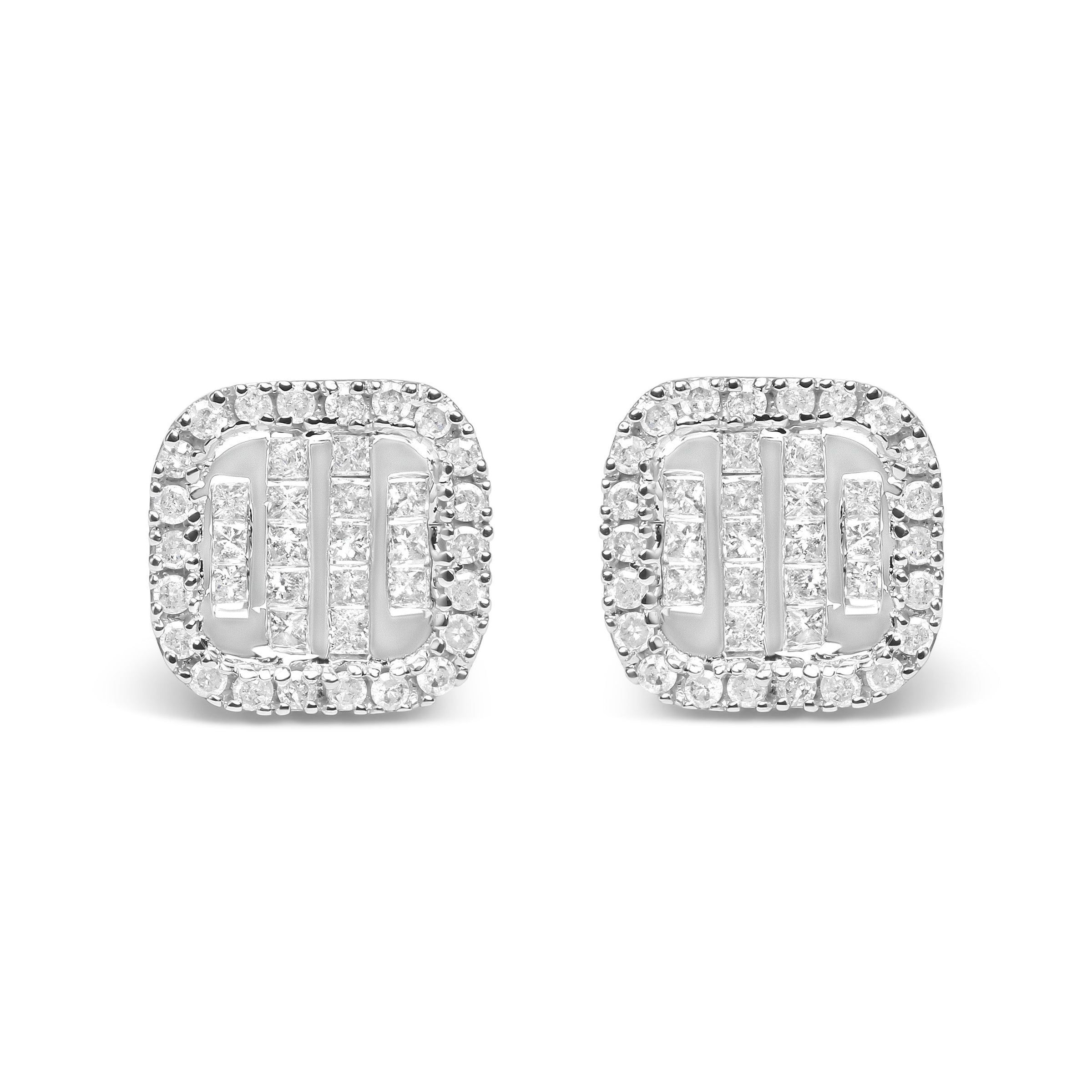 10K White Gold Invisible Set 1/2 Cttw Diamond Composite and Halo Stud Earrings (H-I Color, I1-I2 Clarity)