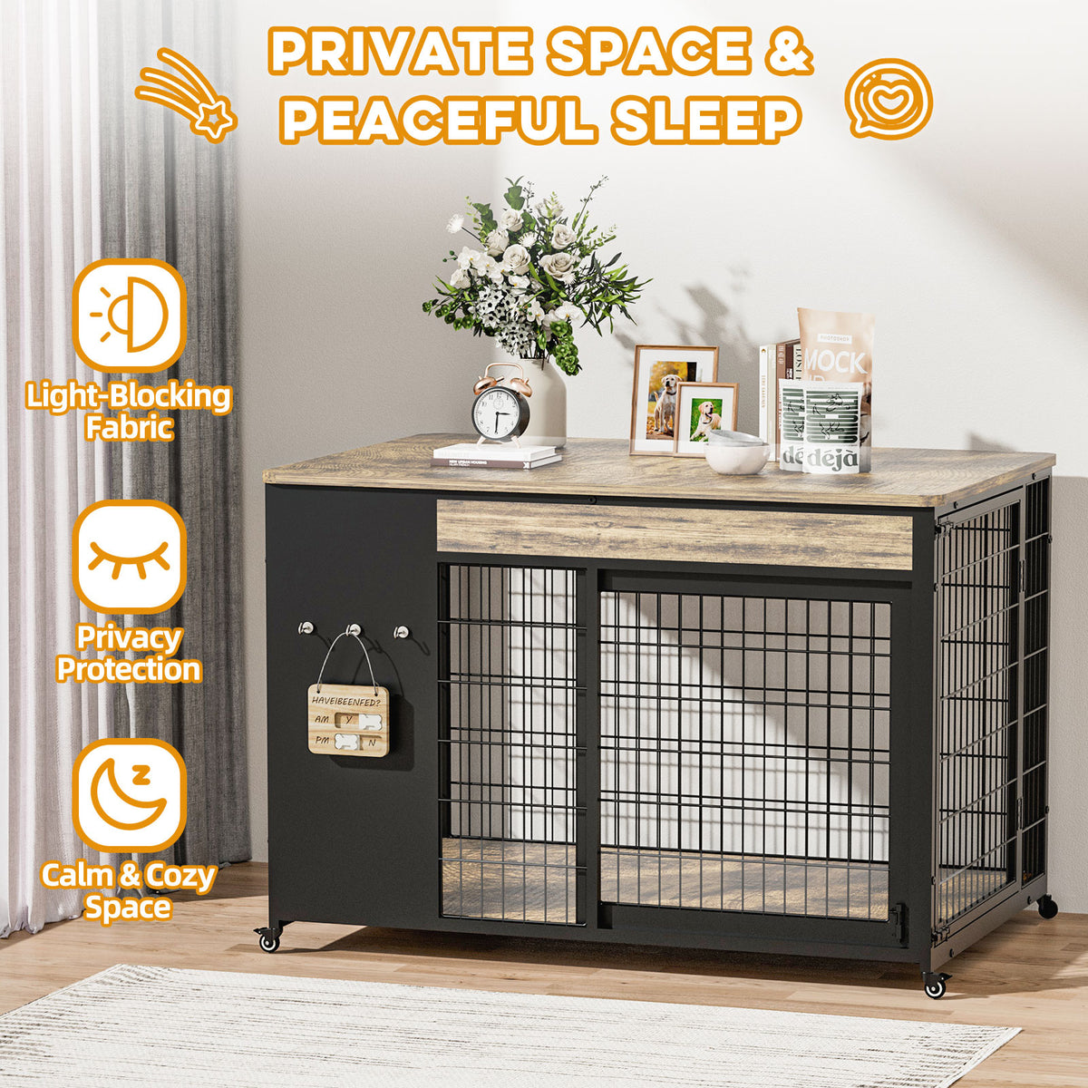 42-Inch Double Wide Wooden Double-Door Dog Crate Side Table Combo - Heavy-Duty DIY Assembly, Chew-Resistant Construction