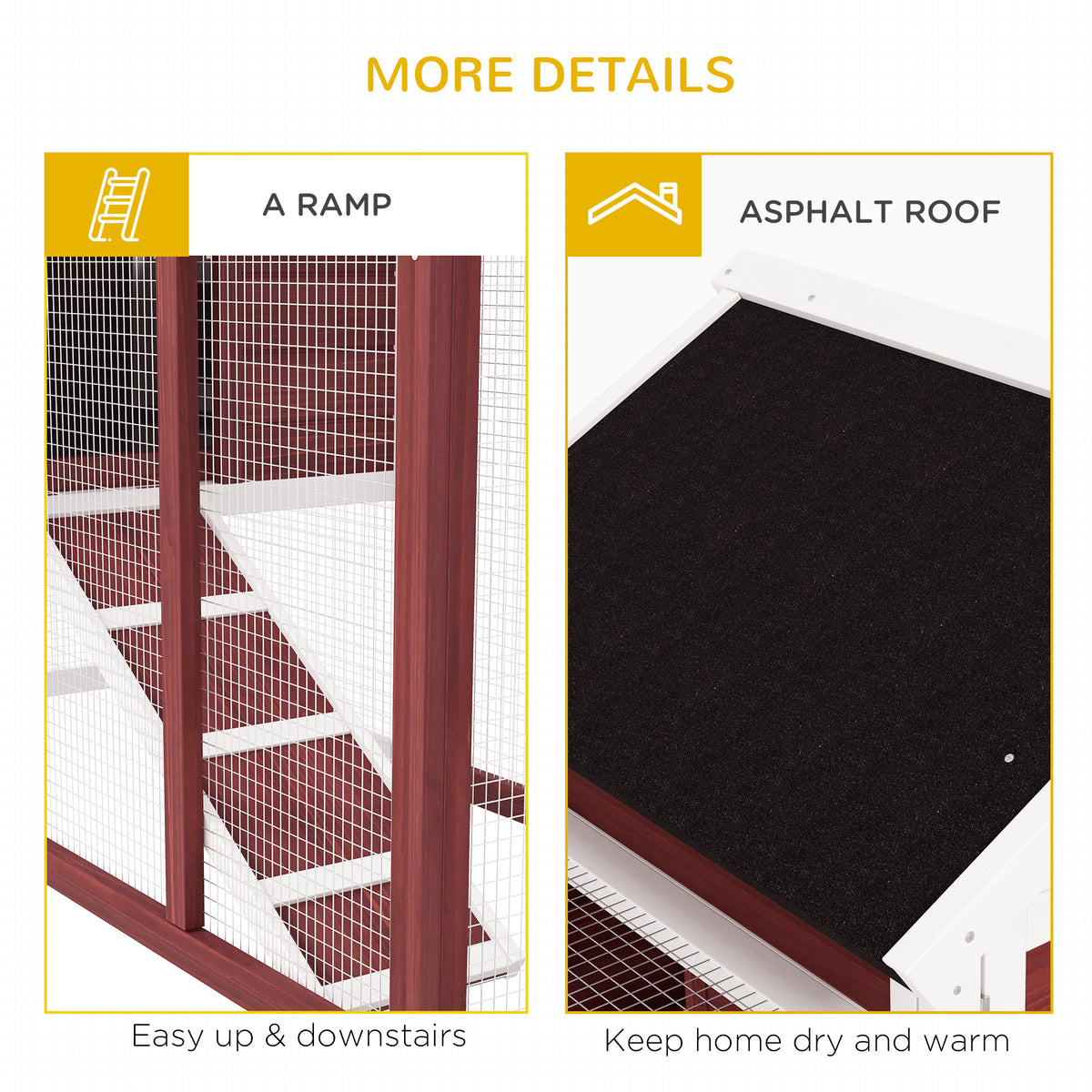 49" Wooden Rabbit Hutch Bunny Cage with Waterproof Asphalt Roof, Fun Outdoor Run, Removable Tray and Ramp, for Rabbits, 