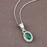 0.81 Carat Genuine Zambian Emerald and White Diamond 14K White Gold Pendant