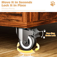 42in Large Dog Crate Furniture, Double Door Wooden Indoor Dog Kennel Furniture, Decorative Pet Cage End Table With Wheel