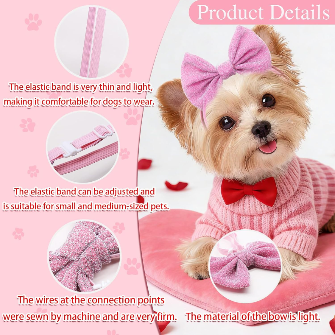 4Pcs Dog Hair Bow Headband For Small Medium Dogs, Adjustable Pet Dog Hair Bow Headband For Pets Puppy Cats Grooming Acce