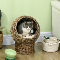 Handwoven Elevated Cat Bed with Soft Cushion & Egg Chair Shape, Basket Bed Kitty House with Stand, Raised Wicker House f