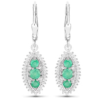 3.52 Carat Genuine Zambian Emerald and White Topaz .925 Sterling Silver 3 Piece Jewelry Set (Ring, Earrings, and Pendant w/ Chain)