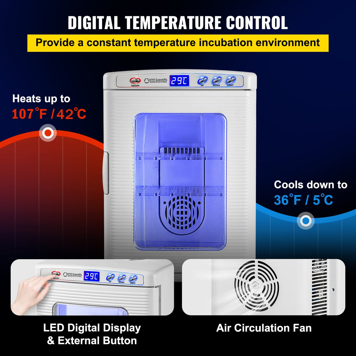 White Reptile Incubator 25L Scientific Lab Incubator Digital Incubator Cooling And Heating 5-42°C Reptile Egg Incubator 