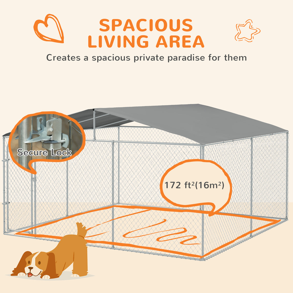 Dog Kennel Outdoor Dog Run w/ Canopy, 13 x 13 x 7.5