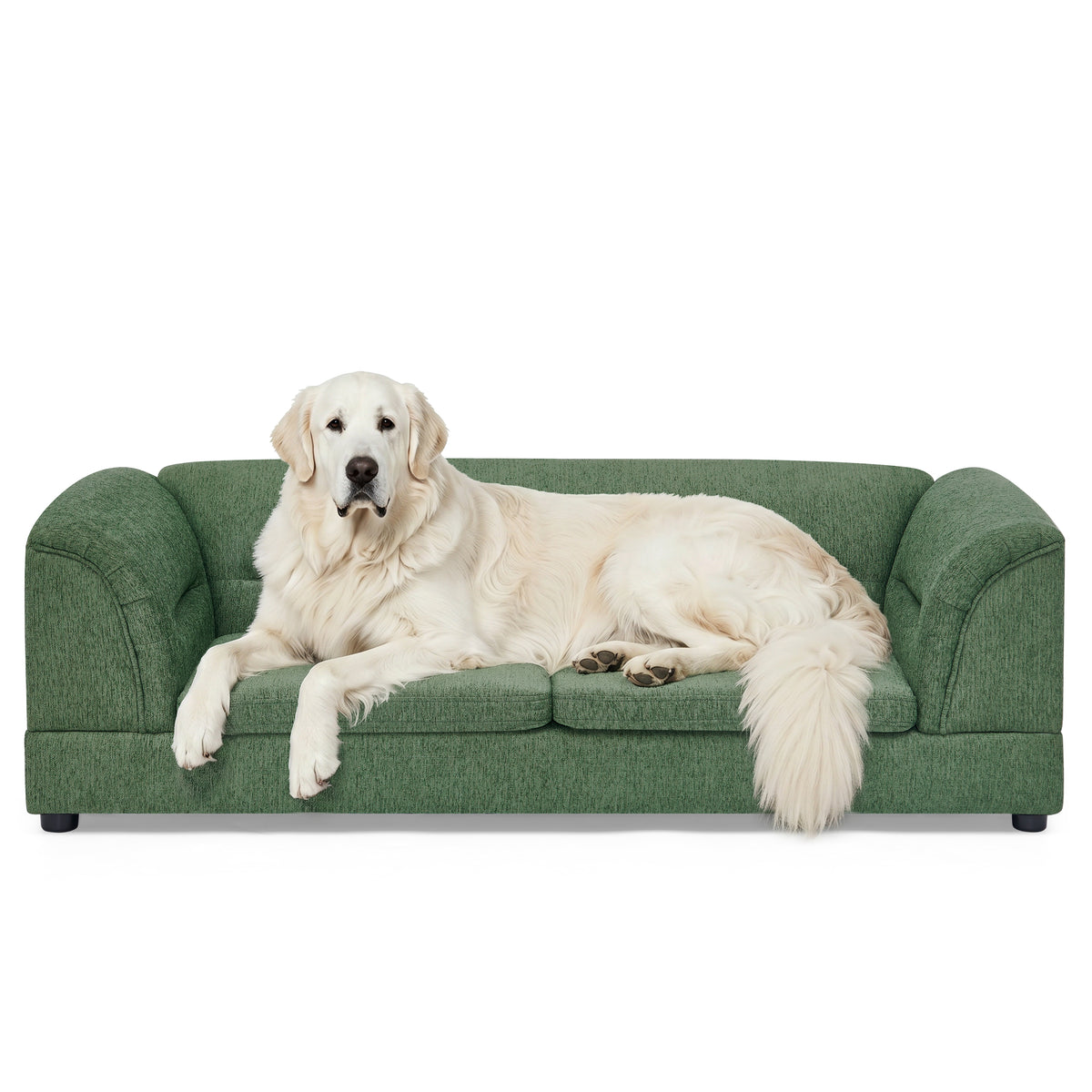 Oversized Pet Sofa, Curved Armrest Rectangular Dog Sofa, Linen Fabric Comfort Pet Couch for Large & Oversized Dogs-Olive