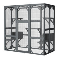 71" x 37" x 71" Outdoor Cat Enclosure, Large Wooden Cat Cage with Mesh Panels & Waterproof Roof, Well-Ventilated & Escap