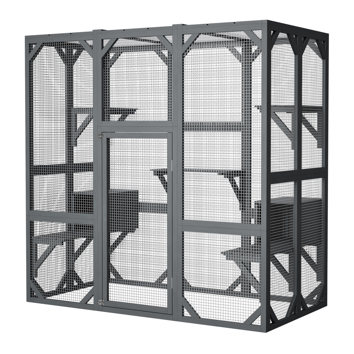 71" x 37" x 71" Outdoor Cat Enclosure, Large Wooden Cat Cage with Mesh Panels & Waterproof Roof, Well-Ventilated & Escap