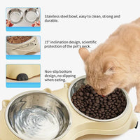 Anti Slip Base Double Cat Food Bowl, Gray Stainless Steel Food And Water Bowl, Easy To Clean And Detachable Design, Cat 