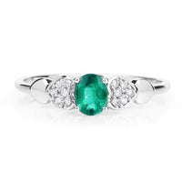 0.36 Carat Genuine Zambian Emerald and White Diamond 14K White Gold Ring