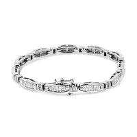 14K White Gold 2.0 Cttw Princess and Round Diamond Bar and Link Bracelet (I-J Color, I1-I2 Clarity) - 7.25" Inches