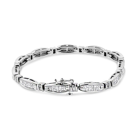 14K White Gold 2.0 Cttw Princess and Round Diamond Bar and Link Bracelet (I-J Color, I1-I2 Clarity) - 7.25" Inches