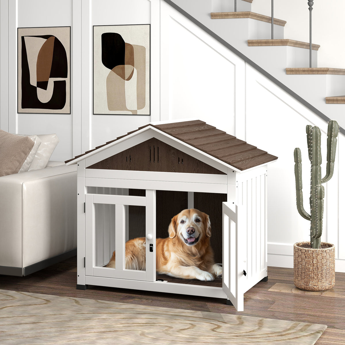 40"L Wooden Dog House Outdoor Indoor for Small, Medium, Large Dogs, with Air Vents & Elevated Removable Floor
