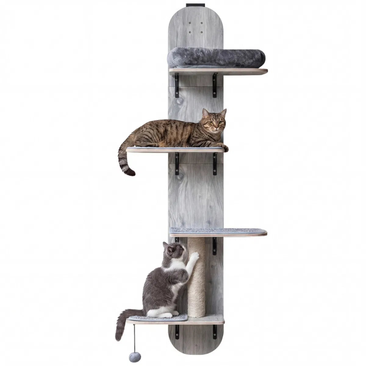 Door Hanging Cat Tree 5-Level Height Adjustable 4-Tier Climber No-Drill for Apartment Grey