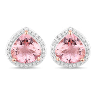 3.27 Carat Genuine Morganite and White Diamond 14K Rose Gold Earrings