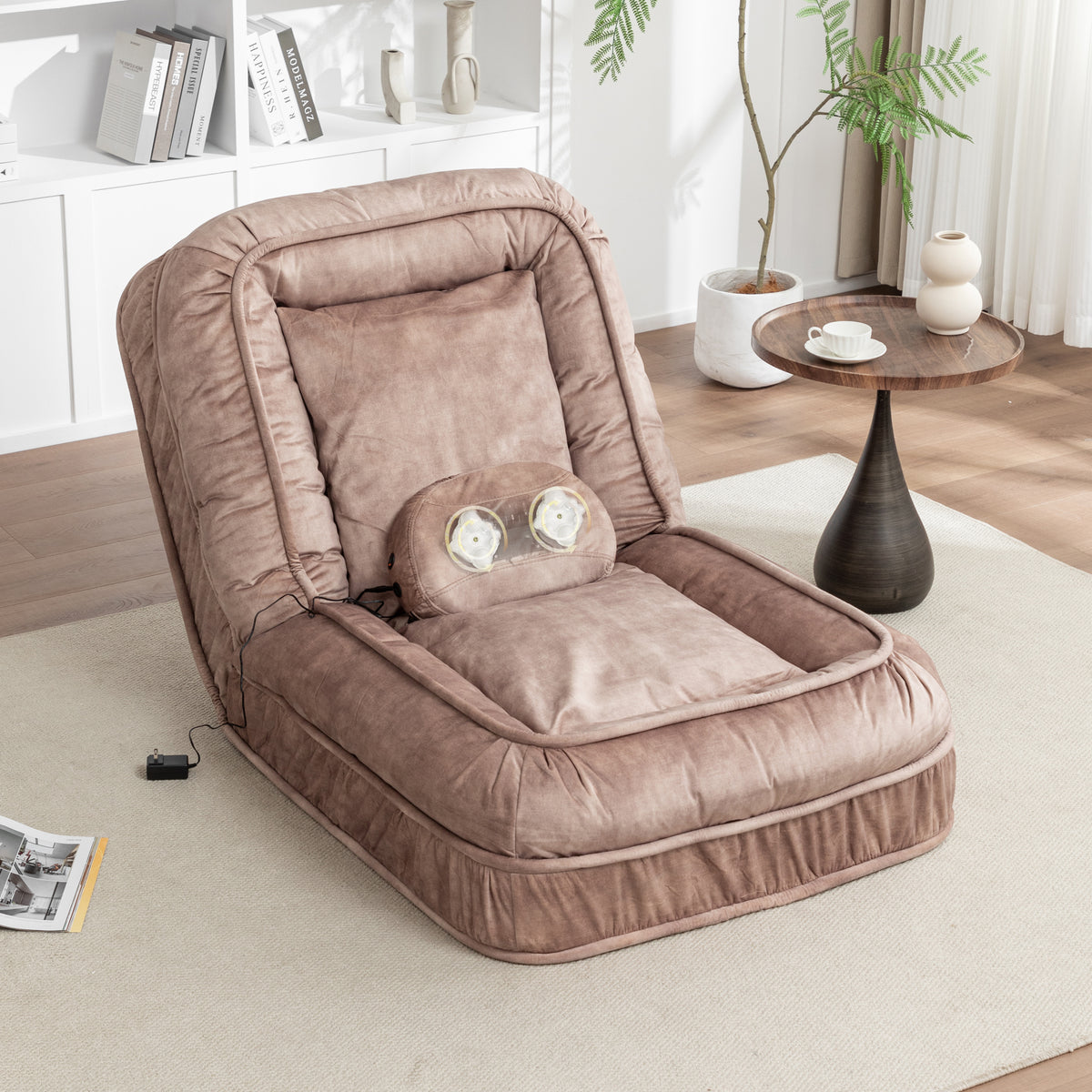 Upholstered Human Dog Bed for Adult & Pets,with 5 Adjustable Position &Massage Pillow, Bean Bag floor sofa with 2 Soft P