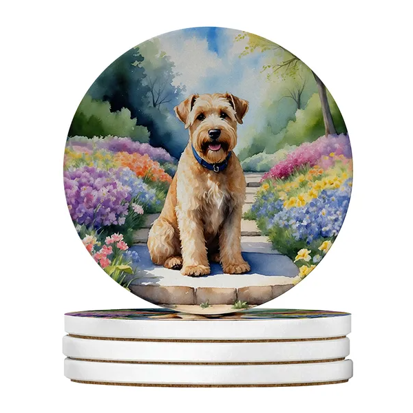 Silky Terrier Spring Path Large Sandstone Coasters Pack Of 4 Absorbent Round Coasters Decor Gifts For Men Or Women, 4 In