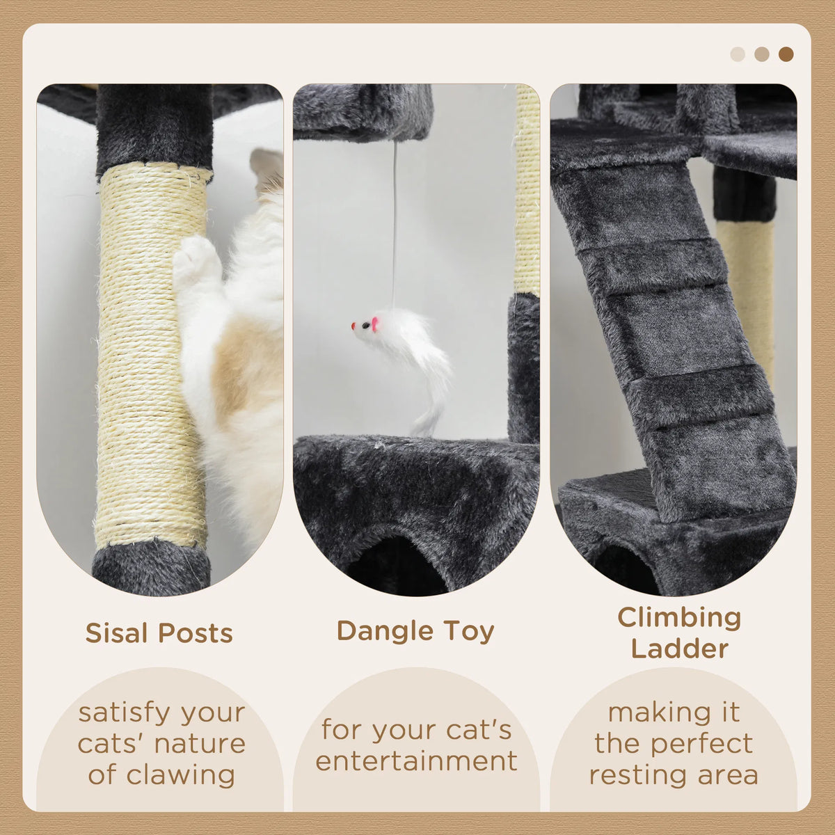 68-inch Multi-Level Cat Scratching Tree Kitty Activity Center Post Tower Condo Pet Furniture w/ Toy Charcoal Grey