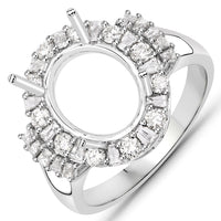 0.83 Carat Genuine White Diamond 14K White Gold Semi Mount Ring - holds 11x9mm Oval Gemstone