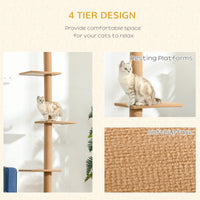 Floor-to-Ceiling Cat Tree Cat Climbing Tower with Sisal-Covered Scratching Posts Natural Cat Tree Activity Center for Ki