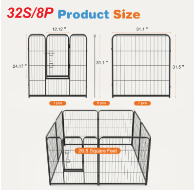 Dog Playpen Indoor Fence Height Metal Exercise Pen With Door Small Puppy-Medium-Large Dogs Animal Pet For Outdoor, Garde