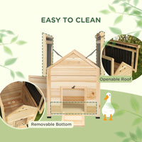 Duck Coop, Wooden Duck House With Openable Roof & Double Doors, Natural Wood