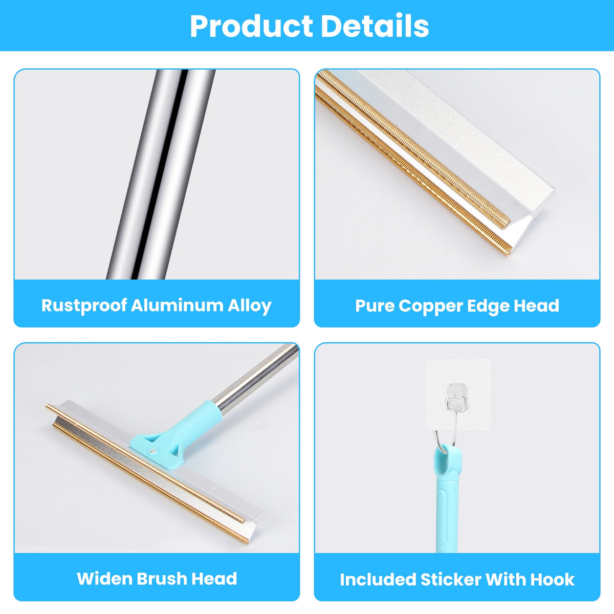 1Pc Pet Hair Removal Rake With 54.33in Adjustable Telescopic Rod Multi-Fabric Dog Cat Hair Scraper Lint Shaver For Carpe