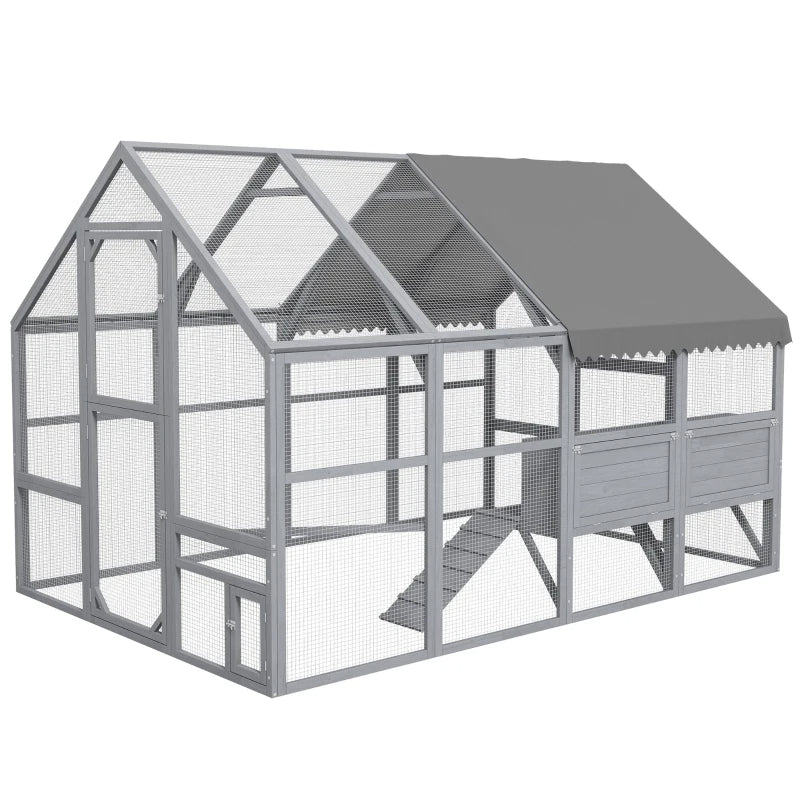Large Chicken Coop With Nesting Box, Water-Resistant And Anti-UV Cover For 8-12 Chickens, GrayMultiple Packages Shipped.