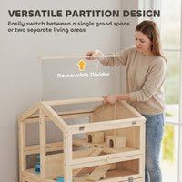 Wooden Hamster Cage, Large 3 Tier Hamster Cage w/ Pull-Out Tray, Openable Top, Hut, Seesaws, 26.8"L x 24.2"W x 35.4"H