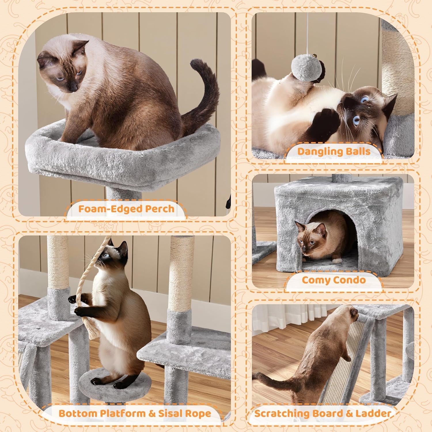 Ultimate 53.5-Inch Rotatable Cat Tree: Multi-Level Playground for Kittens and Large Cats with Cozy Condo and Scratching Posts in Light Gray - BIG FRENCHIES