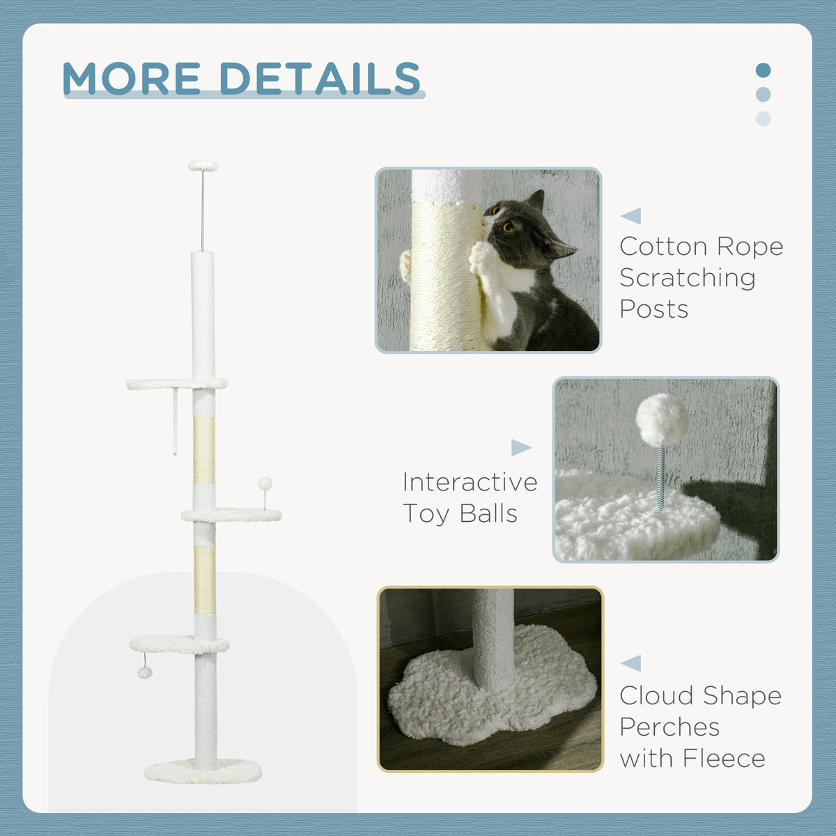 8.4 Floor to Ceiling Cat Tree, Adjustable Height, White
