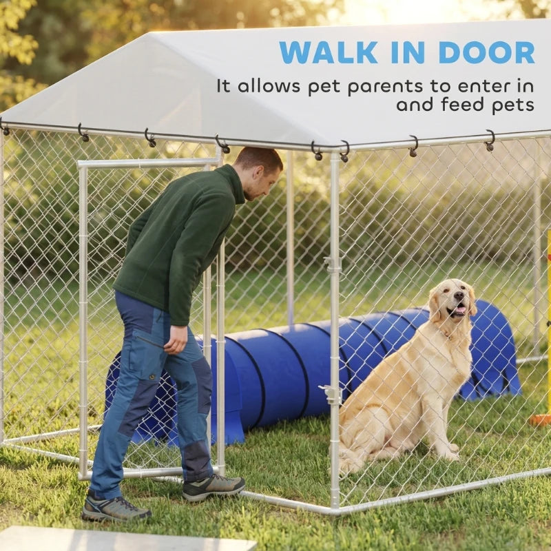 20' X 7.5' X 6.5' Dog Kennel Outdoor For Small Medium Large Dogs With Waterproof Roof, SilverMultiple Packages