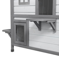 Wooden 2-Story Outdoor Cat House, Feral Cat Shelter Kitten Condo with Openable Asphalt Roof and 4 Platforms, White